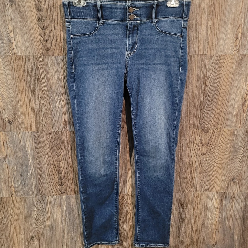 APT 9 Tummy Control Straight Jeans Sz 12 x 30 Mid Rise Medium Wash Elastic Waist